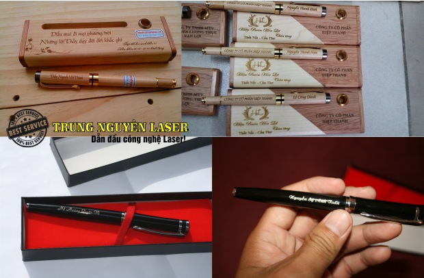 Khắc quà tặng bút viết máy, Khắc bút viết gỗ bằng laser giá rẻ